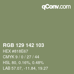 Color code: RGB 129 142 103 | qconv.com