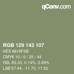 Color code: RGB 129 143 107 | qconv.com