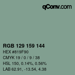 颜色代码: RGB 129 159 144 | qconv.com