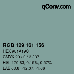 Color code: RGB 129 161 156 | qconv.com