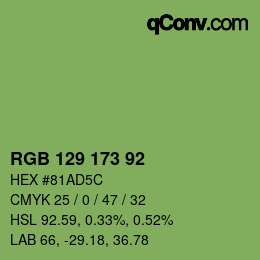 Color code: RGB 129 173 92 | qconv.com