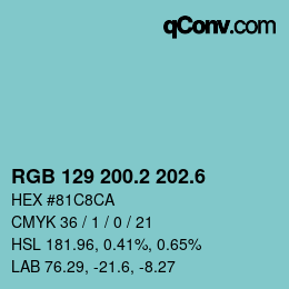 カラーコード: RGB 129 200.2 202.6 | qconv.com
