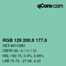 カラーコード: RGB 129 200.6 177.6 | qconv.com