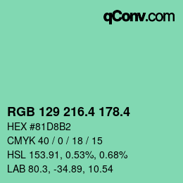 カラーコード: RGB 129 216.4 178.4 | qconv.com