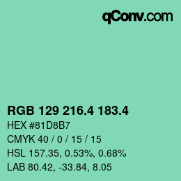 カラーコード: RGB 129 216.4 183.4 | qconv.com