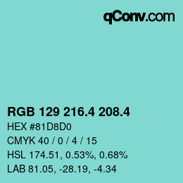 カラーコード: RGB 129 216.4 208.4 | qconv.com