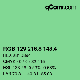 カラーコード: RGB 129 216.8 148.4 | qconv.com