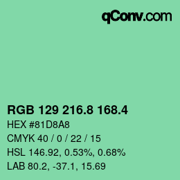 カラーコード: RGB 129 216.8 168.4 | qconv.com