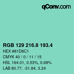 カラーコード: RGB 129 216.8 193.4 | qconv.com