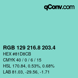 カラーコード: RGB 129 216.8 203.4 | qconv.com