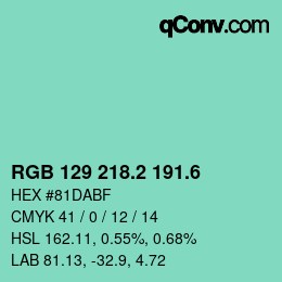 カラーコード: RGB 129 218.2 191.6 | qconv.com