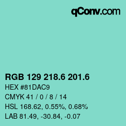 カラーコード: RGB 129 218.6 201.6 | qconv.com