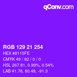 颜色代码: RGB 129 21 254 | qconv.com