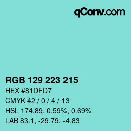 カラーコード: RGB 129 223 215 | qconv.com