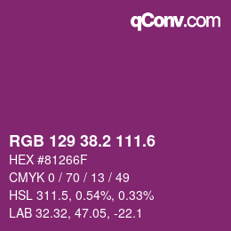 カラーコード: RGB 129 38.2 111.6 | qconv.com