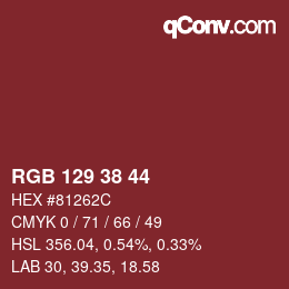 カラーコード: RGB 129 38 44 | qconv.com