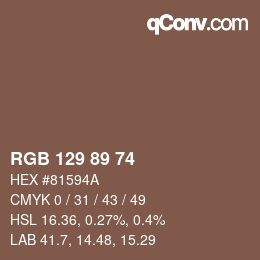 Color code: RGB 129 89 74 | qconv.com