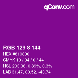 カラーコード: RGB 129 8 144 | qconv.com
