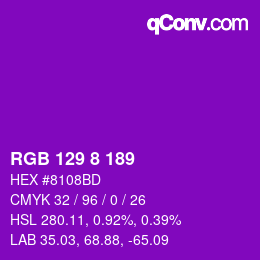 カラーコード: RGB 129 8 189 | qconv.com