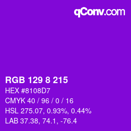 カラーコード: RGB 129 8 215 | qconv.com