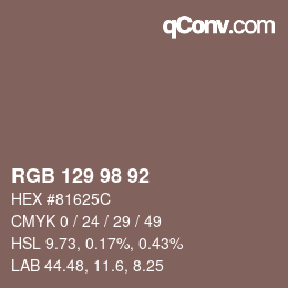 Color code: RGB 129 98 92 | qconv.com