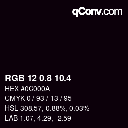 カラーコード: RGB 12 0.8 10.4 | qconv.com
