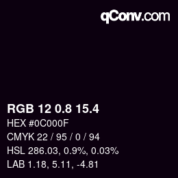 カラーコード: RGB 12 0.8 15.4 | qconv.com