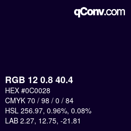カラーコード: RGB 12 0.8 40.4 | qconv.com