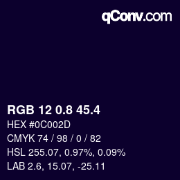 カラーコード: RGB 12 0.8 45.4 | qconv.com