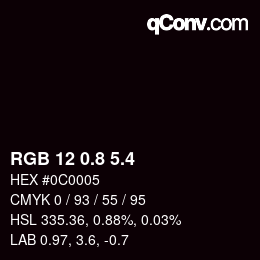 カラーコード: RGB 12 0.8 5.4 | qconv.com