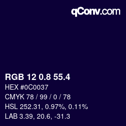 カラーコード: RGB 12 0.8 55.4 | qconv.com
