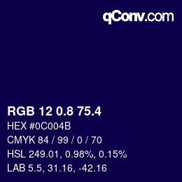 カラーコード: RGB 12 0.8 75.4 | qconv.com