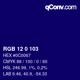 Color code: RGB 12 0 103 | qconv.com