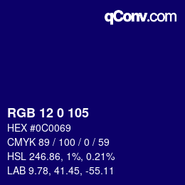 Color code: RGB 12 0 105 | qconv.com