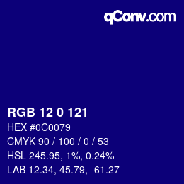 颜色代码: RGB 12 0 121 | qconv.com