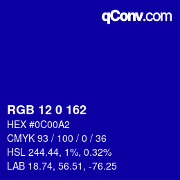 Color code: RGB 12 0 162 | qconv.com