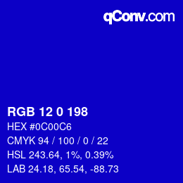 Color code: RGB 12 0 198 | qconv.com