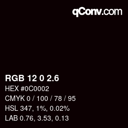 カラーコード: RGB 12 0 2.6 | qconv.com
