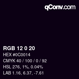Color code: RGB 12 0 20 | qconv.com