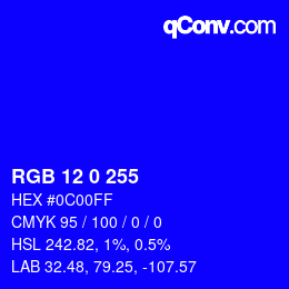 Color code: RGB 12 0 255 | qconv.com