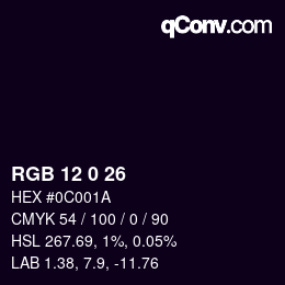 Color code: RGB 12 0 26 | qconv.com
