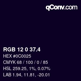 カラーコード: RGB 12 0 37.4 | qconv.com