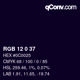 Color code: RGB 12 0 37 | qconv.com