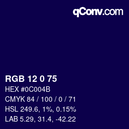 Color code: RGB 12 0 75 | qconv.com
