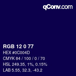 颜色代码: RGB 12 0 77 | qconv.com