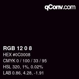 カラーコード: RGB 12 0 8 | qconv.com