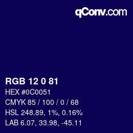 カラーコード: RGB 12 0 81 | qconv.com