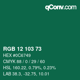 カラーコード: RGB 12 103 73 | qconv.com