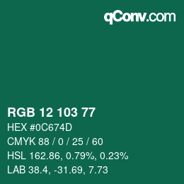 Color code: RGB 12 103 77 | qconv.com