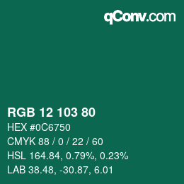Color code: RGB 12 103 80 | qconv.com